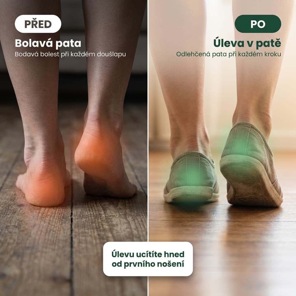 Vložky na patní ostruhu pro bolavou patu – před a po, úleva